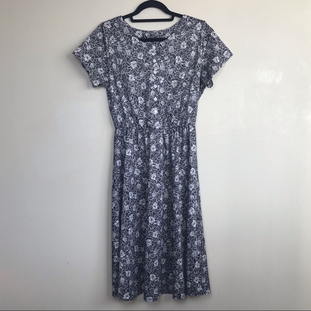 Vintage Haband for Her Black & White Floral Dress